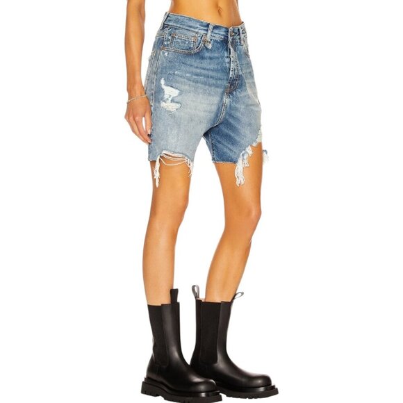 New R13 Marky Drop Short Jeans Size 24 Bain Wash Blue Denim Distressed Faded - Picture 4 of 16
